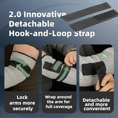 Schwer PRO-SKIN ANSI A6 Cut Resistant Sleeves With 2.0 Detachable Hook and Loop Straps, Non-PFAS, High Risk Cut Protection Arm Sleeve for Thin Skin, Gardening Sleeves, Protective Sleeve for Arms