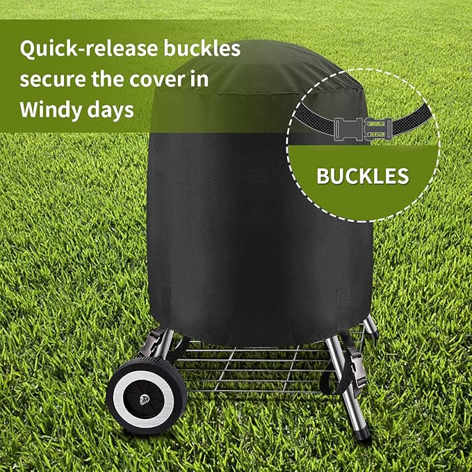 Grill Cover for Weber Round Grill Cover Water Proof Heavy Duty Outdoor Canvas BBQ Grill Cover Dome Smoker Cover (26 inch)