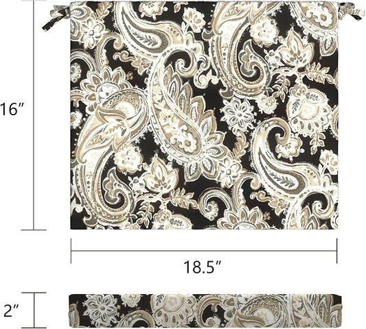 LVTXIII Outdoor Chair Cushions, Fade-Resistant Patio Furniture Cushions Outdoor Chair Pads with Ties for Dining Chairs and Garden Furniture Use, 18.5"x16"x2" 2 Pack, Paisley Black
