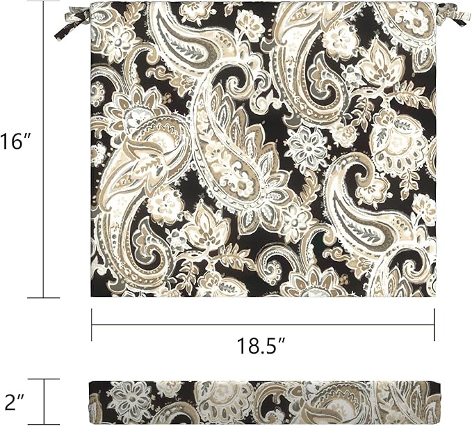 LVTXIII Outdoor Chair Cushions, Fade-Resistant Patio Furniture Cushions Outdoor Chair Pads with Ties for Dining Chairs and Garden Furniture Use, 18.5"x16"x2" 4 Pack, Paisley Black