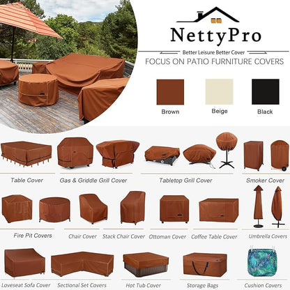 NettyPro Stackable Chair Covers Waterproof Outdoor Stack Chairs Cover Patio Furniture Stacking Chair Covers, Fits for 4-6 Stackable Dining High Back Chairs, 26 W x 35 D x 45 H inch, Brown