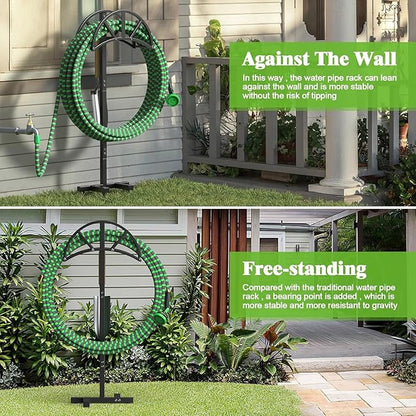 Mr IRONSTONE Garden Hose Holder Freestanding with 4 Spikes, Upgraded Water Hose Holder with Stainless Steel Screws, Heavy Duty Hose Stand Holds (Black)