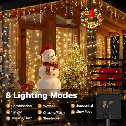 Upgraded 4 Pack 160FT 400 LED Solar Christmas Lights Outdoor Solar String Lights with 8 Lighting Modes Waterproof Solar Fairy Lights for Garden Yard Patio Christmas Tree Decoration (Warm White)