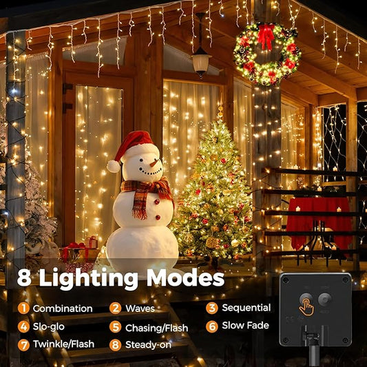 Upgraded 4 Pack 160FT 400 LED Solar Christmas Lights Outdoor Solar String Lights with 8 Lighting Modes Waterproof Solar Fairy Lights for Garden Yard Patio Christmas Tree Decoration (Warm White)