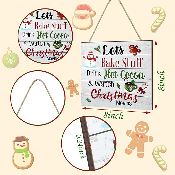 Blulu Christmas Hanging Wooden Sign Christmas Coffee Bar Decor Wood Candy Cane Hot Cocoa Sign Door Hanging Plaque for Xmas Winter Holiday Kitchen Home Wall Decoration(Classic)