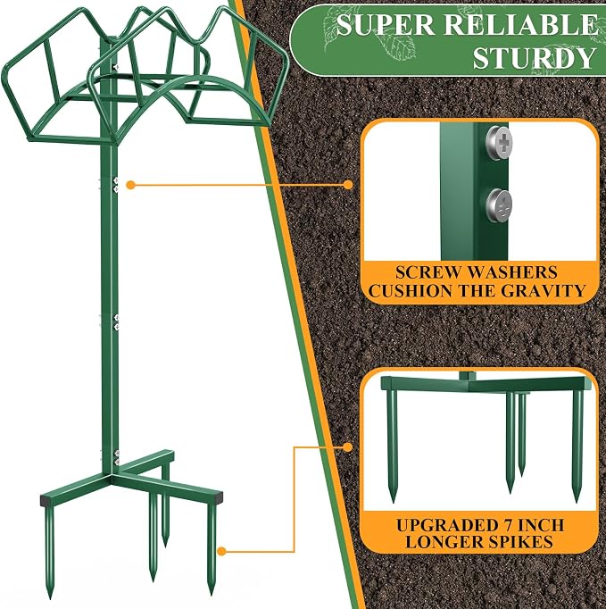 Qatsrin Super Stable Garden Hose Holder, Detachable Water Hose Holders, Hose Storage Stand Holds 150-Feet Hose, Free Standing Water Hose Holders for Outside Yard Lawn (Green)