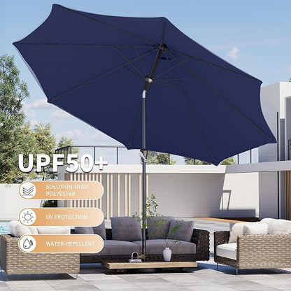 Kingdura 9FT Outdoor Patio Umbrella, Market Table Umbrella with Push Button Tilt and Crank, 8 Sturdy Fiberglass Ribs, UV Protection for Pool, Lawn, Deck, Backyard, Garden (Navy blue)