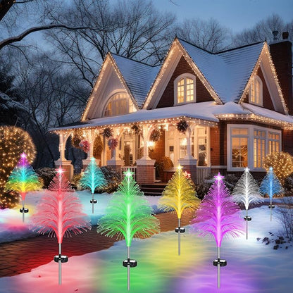 Baquler 12 Pack Solar Christmas Tree Lights Waterproof Outdoor Pathyway Stake Light 7 Lighting Modes Fireworks Christmas Stake Light Decoration for Holiday Yard Walkway Garden Path Decor