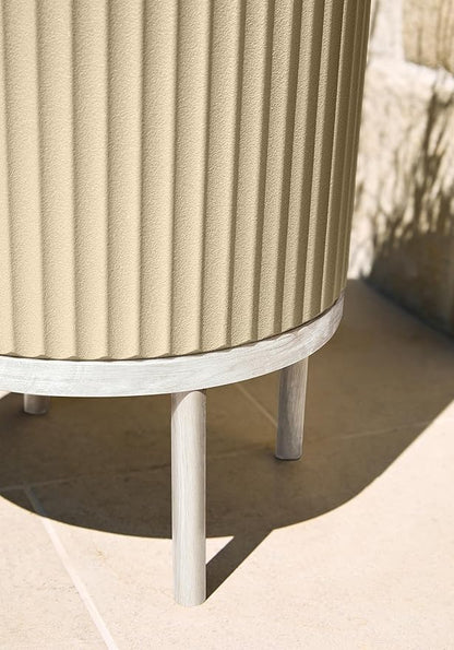 Veradek Demi Series Round Planter w/Stand for Porch/Patio | Durable Plastic-Stone Composite & Wooden Stand | Modern Décor for Tall Plants, Flowers