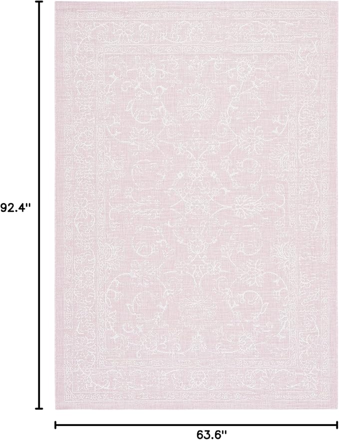 SAFAVIEH Washable Rug Outdoor Courtyard Collection - 5'3" x 7'7", Soft Pink & Ivory, Non-Shedding & Easy Cleaning, Ideal for Patio, Backyard, Mudroom (CY8680-56221)