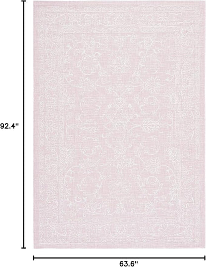 SAFAVIEH Washable Rug Outdoor Courtyard Collection - 5'3" x 7'7", Soft Pink & Ivory, Non-Shedding & Easy Cleaning, Ideal for Patio, Backyard, Mudroom (CY8680-56221)