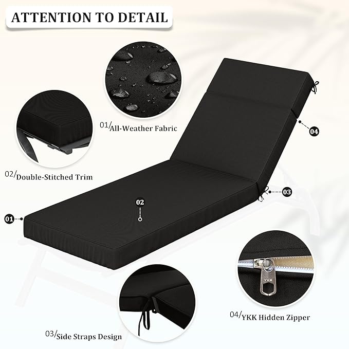 Chaise Lounge Cushions Outdoor, 80" L X 26" W X 4" D Lounge Chair Cushions for Outdoor Furniture, High-Density Foam Outdoor Chaise Cushion-Waterproof Fade-Resistant ThickPatio lounge chair cushion