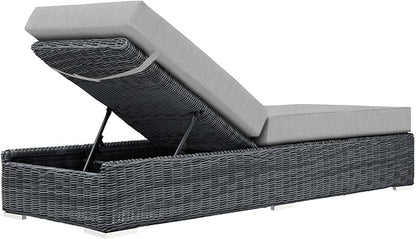 Modway Summon Wicker Rattan Aluminum Outdoor Patio Poolside Chaise Lounge Chair with Sunbrella® Fabric Cushions in Canvas Gray