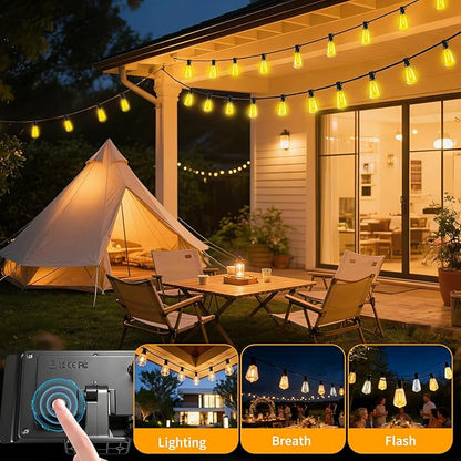 Solar Lights Outdoor Waterproof: ST38 82FT 25M Shatterproof Bulbs Patio Lights - Solar Powered & USB Charging- Remote Control 3 Light Modes Dimmable Solar Light - Camping Backyard Garden
