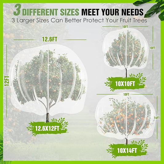 12.6 * 12FT Large Fruit Tree Netting, Tree Nets for Fruit Trees with Zipper and Drawstring, Insect Netting Barrier for Garden Blueberry Bushes Cherry Peach Apple Protection from Squirrels Birds Pests