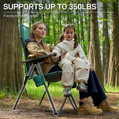 EVER ADVANCED Reclining Camping Chairs for Adult Lightweight, Portable Compact Folding Chair with High Back, 4-Level Recliner Chairs, Lawn Chair for Patio Balcony, Supports 350lbs, Stretch Mesh Green