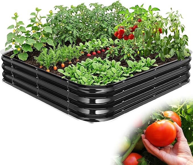 Galvanized Raised Garden Bed 4x4 ft, Heavy Duty Metal Planter Box for Vegetables, Flowers & Herbs, 12" Raised Outdoor Modular Gardening Bed, Above Ground Growing Container, Easy Assembly, Black