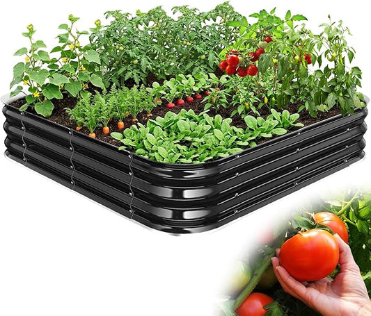 Galvanized Raised Garden Bed 4x4 ft, Heavy Duty Metal Planter Box for Vegetables, Flowers & Herbs, 12" Raised Outdoor Modular Gardening Bed, Above Ground Growing Container, Easy Assembly, Black