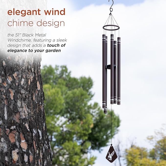 Alpine Corporation 51" Aluminum Tuned Wind Chimes with Hummingbird Design Windcatcher, Brown