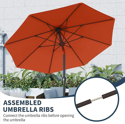 PatioKingdom 10FT Patio Umbrella with Push Button Tilt and Crank, Outdoor Market Umbrella with 8 Fiberglass Ribs, UV Protection Table Umbrella for Pool,Backyard,Garden,Deck(Orange, 10FT)