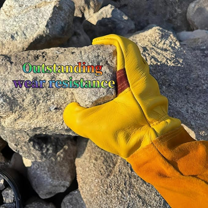 Womens/Mens Gardening Gloves for Rose and Cactus Handling,Cow Leather Garden Gloves Women/Men Thorn Proof