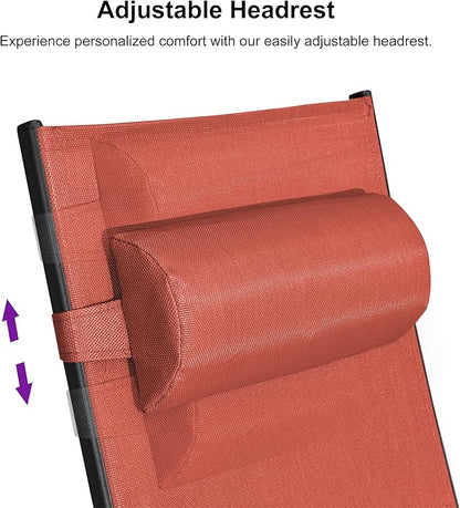 PURPLE LEAF Patio Chaise Lounge Set Outdoor Lounge Chair Beach Pool Sunbathing Lawn Lounger Recliner Chair Outside Tanning Chairs with Arm for All Weather Side Table Included Coral Red
