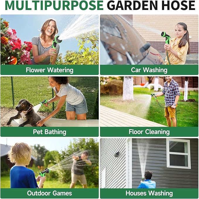 Garden Hose 25 ft Non-expandable Water Hose Flexible Durable 5 Layers TPV No Kink Lightweight Hybrid Hoses Heavy Duty with 3/4’’ Fittings-10 Way Nozzle Collapsible Outdoor Pipe for Yard Lawn