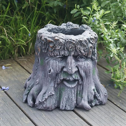 10''H Tree Face Planters Pots Head Planter Magnesium Oxide Head Face Planter Pot Tree Stump Face Flower Plant Pots for Indoor/Outdoor Garden Yard Porch Patio Decor