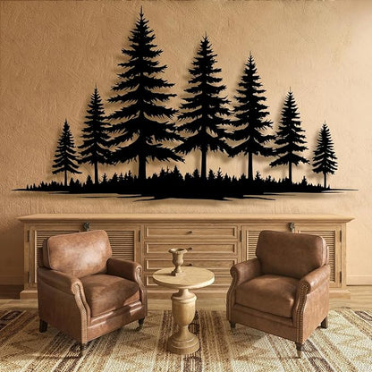 lunwall Metal Pine Tree Wall Art, Metal Forest Wall Art, Pine Branch Wall Decor, Christmas Tree Wall Decor, Forest Wall Hanging, Nature Lover Gift (Style 2, 19" W x 10" H / 47 x 27 cm)