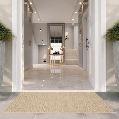 SAFAVIEH Washable Rug Outdoor Courtyard Collection - 2' x 3'7", Beige & Green, Non-Shedding & Easy Cleaning, Ideal for Patio, Front Door, Entryway, Doormat (CY6235-21812)