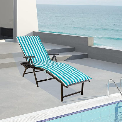 Kozyard Cozy Aluminum Reclining Lounge Chair for Beach, Yard, Pool, Deck, Patio - Outdoor Chaise Lounge with Drink Holder Weather Free Adjustable Assemble-Free Blue Strip Cushion