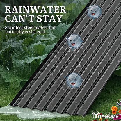 YITAHOME 8x2x2ft Large Raised Garden Bed Kit, 24" Tall 9 in 1Galvanized Metal Planter Box with Gloves and Safety Rubber, Outdoor Above Ground Planters for Plants Vegetables Flowers, Black
