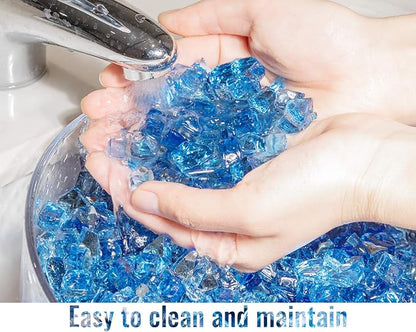 GASPRO 10 lbs Fire Glass for Propane Fire Pit, 1/2-Inch Reflective Fireplace Glass Rocks for Fire Pit Table, Pacific Blue