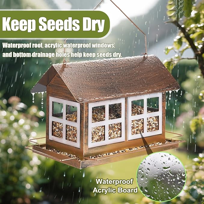 Bird Feeders for Outdoors, 6lb Large Capacity, Weatherproof | IWNTWY Bird Feeders, Heavy Duty Metal Bird Feeder for Outdoors Hanging, Weatherproof 6lb Large Capacity Wild Birdfeeder