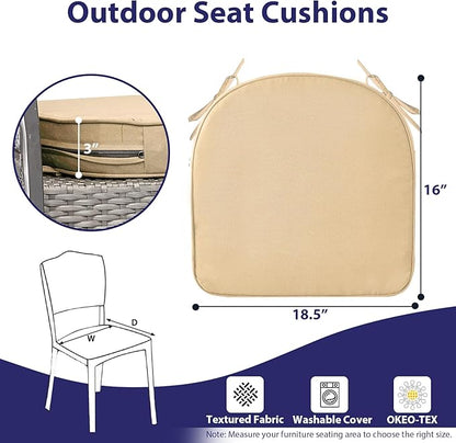 Outdoor Chair Cushions Set of 4 -Waterproof Outdoor Seat Cushions for Patio Furniture, Patio Chair Cushion with Handle and Ties, Round Out Door Chair Pads,18.5" x 16" x 3", Beige