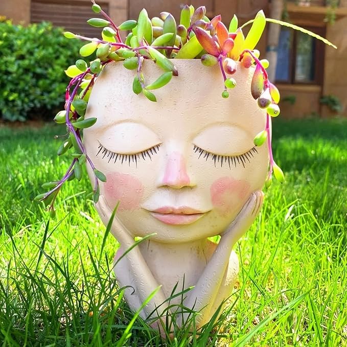 Face Planters Pots Head,Cute Succulents Plants Planters,Creative Resin Pots with Drainage Hole,Ideal Vase Gifts for Indoor Outdoor Garden Decor