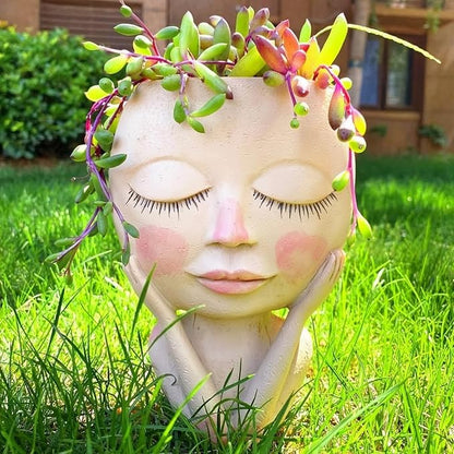 Face Planters Pots Head,Cute Succulents Plants Planters,Creative Resin Pots with Drainage Hole,Ideal Vase Gifts for Indoor Outdoor Garden Decor