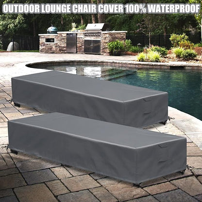 Waterproof Patio Lounge Chair Cover 1 Pack Outdoor Chaise Lounge Covers 600D Weather Resistant Material, UV Protection, Windproof Design Outside Furniture Covers 80" x 28" x 14" H,Grey