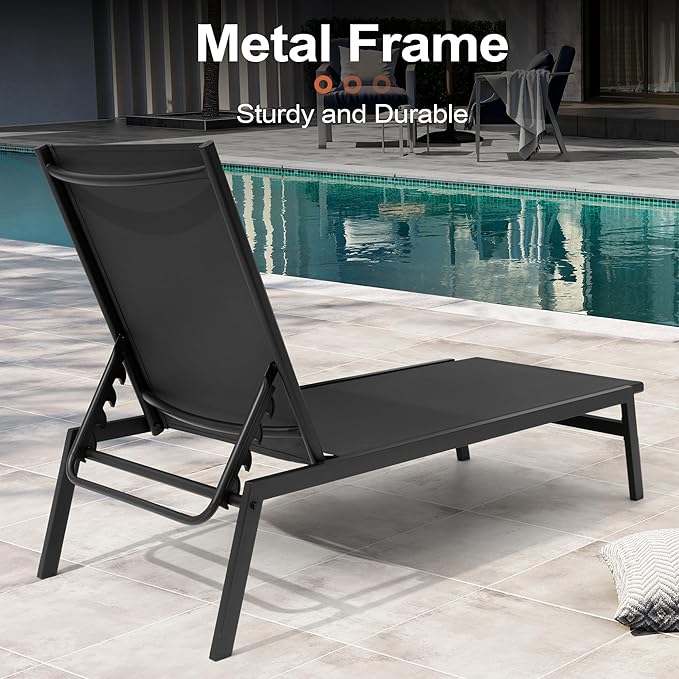 Crestlive Products Stackable Chaise Lounge Chair Outdoor Set of 2, Adjustable 5 Positions Pool Tanning Recliner,Outdoor Lounge Furniture Perfect for Patio, Beach, Yard, Pool