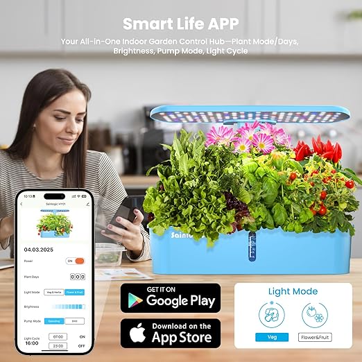 Sainlogic Hydroponics Growing System, 12 Pods Indoor Garden 24W Adjustable-Height LED Grow Light, Gift for Mom, APP & WiFi Smart Planter, Quiet Pump, Auto Timer, for Herbs Vegetables Flowers