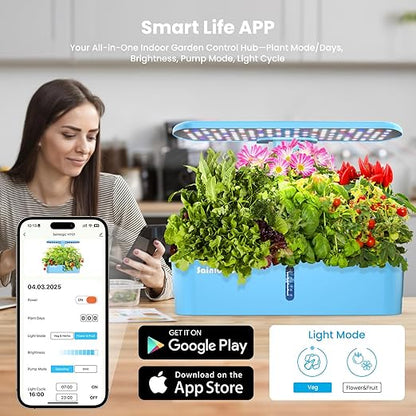 Sainlogic Hydroponics Growing System, 12 Pods Indoor Garden 24W Adjustable-Height LED Grow Light, Gift for Mom, APP & WiFi Smart Planter, Quiet Pump, Auto Timer, for Herbs Vegetables Flowers