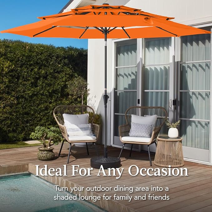 Best Choice Products 10ft 3-Tier Market Patio Umbrella, Outdoor Sun Shade with Tilt, Crank Lift, 8 Ribs for Backyard, Deck, Poolside – Orange