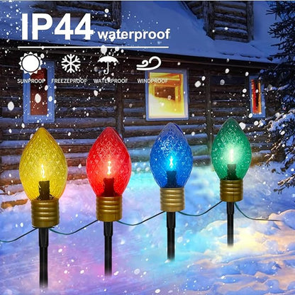 Jumbo C9 Christmas Pathway Lights Outdoor, 2 Pack Total 14Ft 8 LED C9 Giant Multicolor Christmas Walkway Lights, Connectable Outdoor Christmas Decorations Stakes Light for Lawn Yard Garden Holiday