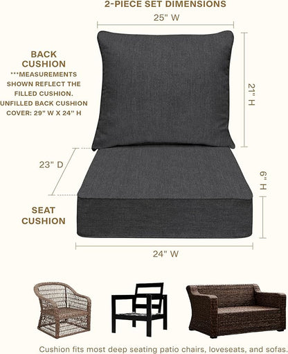 Honeycomb Outdoor Heritage Deep Seat, 24 x 23, Textured Solid Charcoal Grey Chair Cushion for Patio Furniture