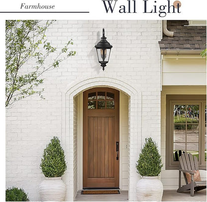 Emliviar Farmhouse Outdoor Light Fixtures Wall Mount 28.4 Inch, Large Outside Lamp for Porch, Outdoor Carriage Light with Seeded Glass, Black Finish, XE265B BK