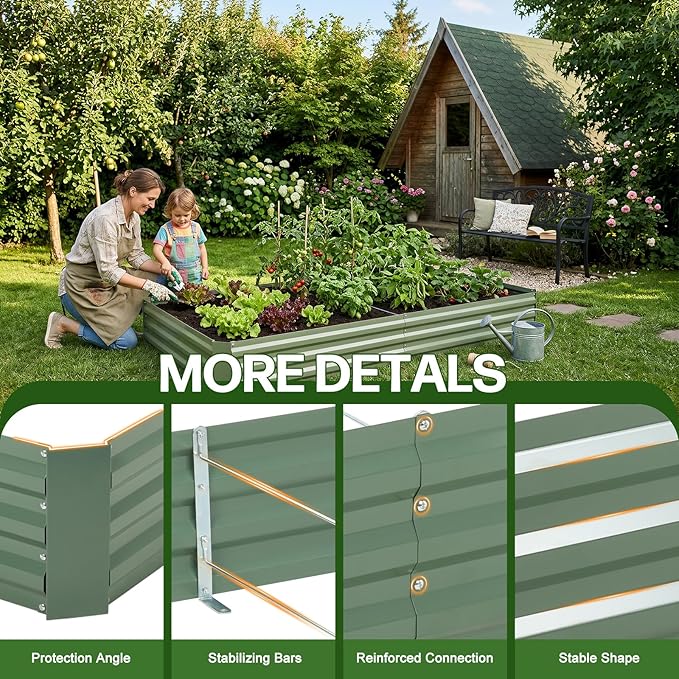 Aoodor 6 x 3 x 1 ft Outdoor Raised Garden Bed, Reinforced Galvanized Steel Planter Box for Vegetables, Fruits, Flowers, and Herbs