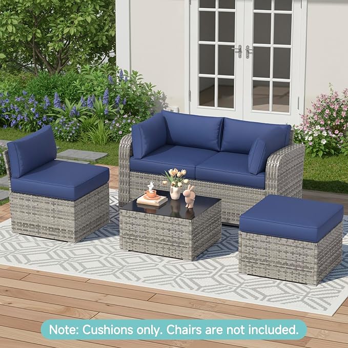 HOMREST Outdoor Sectional Cushions Set of 9, Waterproof Patio Furniture Cushions for 4-Seat Rattan Wicker Sofa, Deep Seat Couch Cushions with Non-Slip Bottom & Machine Washable Covers, Navy Blue