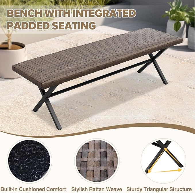 COOS BAY Echo Vibe Patio Dining Set for 6 with 4 Chairs, a Bench and a Table, 6 Piece Outdoor Dining Set, Brown/Beige