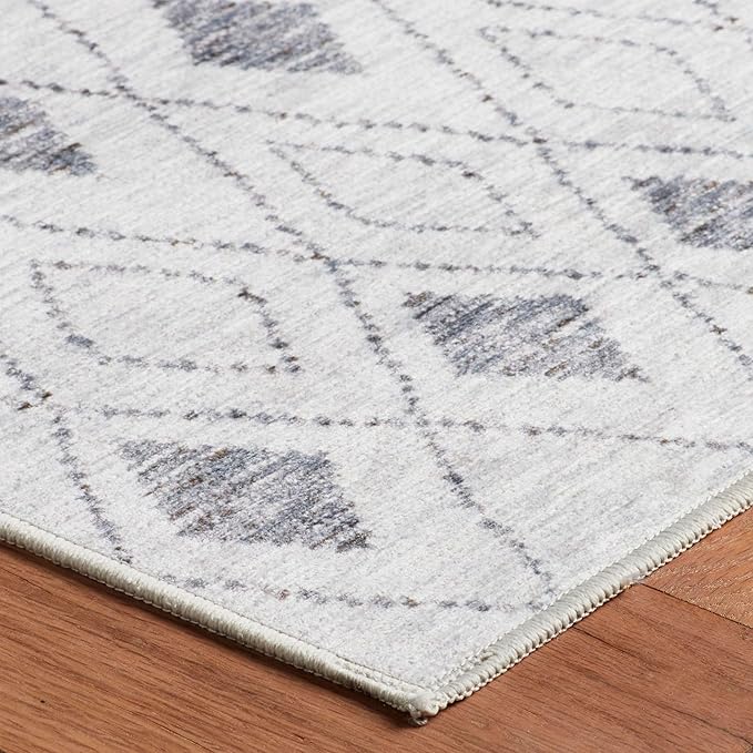 Dash & Albert Chandler Ivory Machine Washable Rug, 5 X 8 Feet, Ivory Geometric Pattern