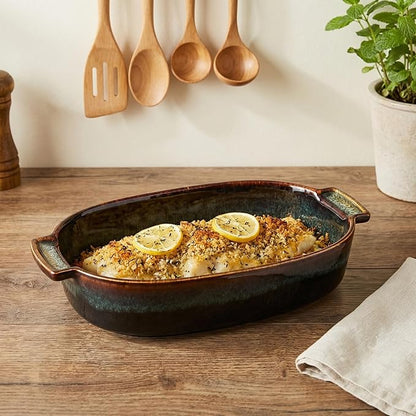 Ceramic Casserole Baking Dish - 15.2 Ounces Baking Dish for Oven, Lasagna Pans, Oven Safe Durable Bakeware for Kitchen Home Decor, Banquet and Dinner Oval 2 pieces, 7.5 x 4.3 Inch